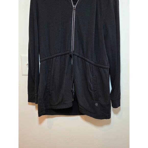 T by Talbots Jacket Lp Hoodie Black Sweatshirt Zip Cinched Waist Pockets Modal - Picture 3 of 8